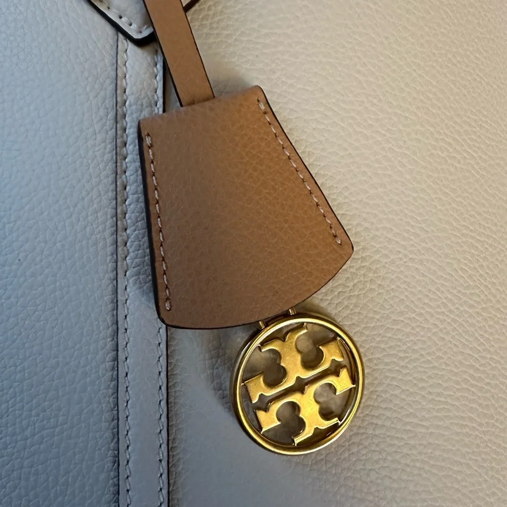 Tory Burch Cream Leather Tote with Gold Charm - Picture 3 of 12